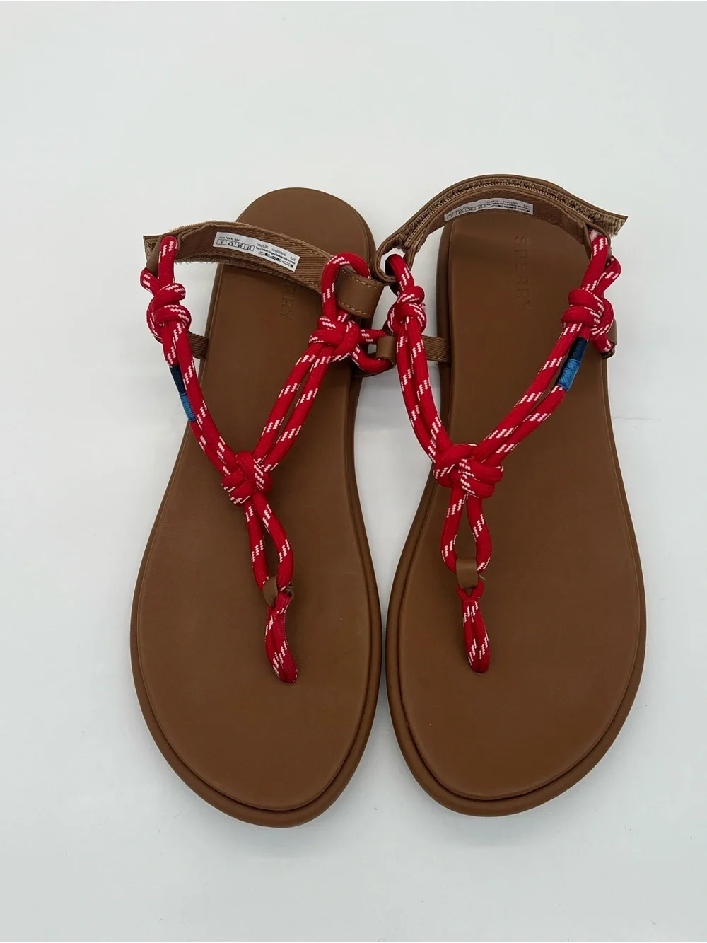 Sperry Isla t-bar Brown Sandal with Red Rope Details size 9